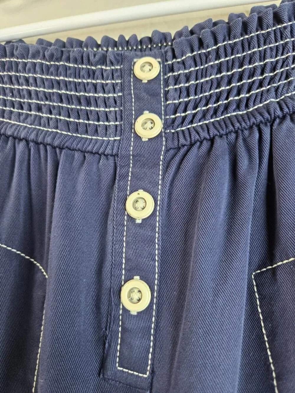 Pull On Wide Leg Button Pants Navy Blue Relaxed Colette Gauchos Sailor Nautical